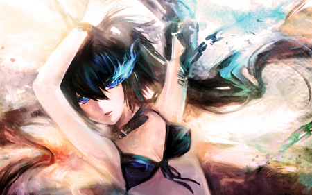 Black Rock Shooter - anime girl, twintails, blue, beautiful, hot, beauty, black rock shooter, fire, bikini, cute, brs, sexy