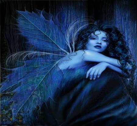 Blue Fairy - beauty, girl, night, wallpaper, fantasy, abstract, forest, blue, fairy