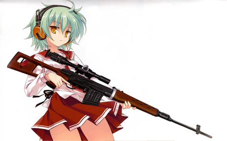 Reki - school uniform, reki, headphone, female, hidan no aria, gun long, anime girl, rifle