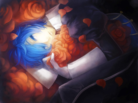 Flower - flowers, anime, blue eyes, blue hair