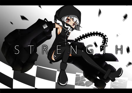 Strength - girl, anime, shooter, rock, black