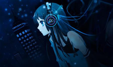 Blue Infection - akiyama, k-on, game, headphones, blue, anime, color, mio