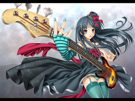 My Bass - skirt, elizabeth, hat, band, bass, mio, k-on, game, anime