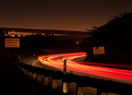 Street lights 1 - nightscene, cars, image, photography, road, night, photo, photograph, street, highway, picture, red, lights, signs, wall, wallpaper