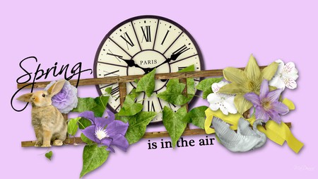 Spring in the Air - rabbit, vines, lavender, summer, swan, clock, spring, firefox persona, flora, flowers, floral