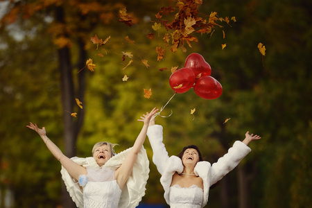 for you Viviane - happyness, girls, ballons, autumn