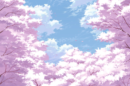 Sakura Fall - clouds, pretty, anime, sakura, cherry blossoms, beautiful, beauty, pink, stunning, sakura petals, sky