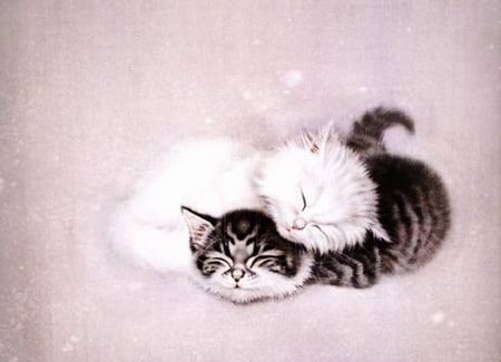 Kittens - anime, paint, kittens, sleeping