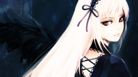 Beauty - red eyes, girl, anime, goth, elegant, white hair