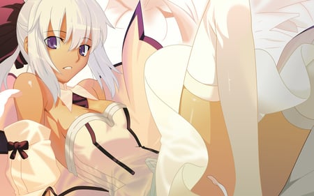 purple eyes - anime, white clothes, girl, purple eyes