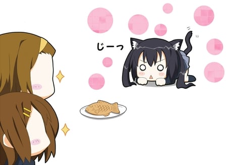 Come here Azu-nyan - tail, azusa, cat, ear, yui, k-on, anime, fish, ritsu, cute