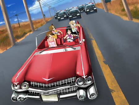 Run Away !! - criminal, htt, band, police, mugi, mio, yui, member, car, k-on, anime, ritsu, club