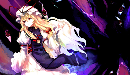 Touhou - touhou, blonde hair, hat, black, dress, yakumo yukari