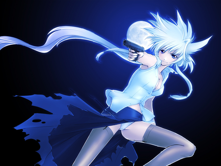 Moon Assassin - moon, anime, girl, assassin, weapon, night, long hair, white hair