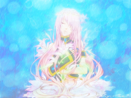 W A T E R L.I.L.Y - luka, glow, pink, vocaloid, hair, water, flowers, megurine