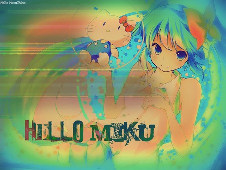 Hello Miku! - vocaloid, rainbow, miku, cute, hello kitty, hatsune