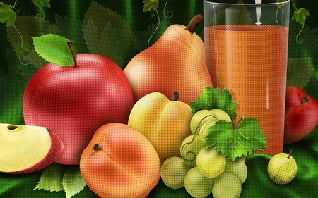 Fruit Juice and Fresh Ruits - cg, fresh, juice, food, fruit, hd, 3d