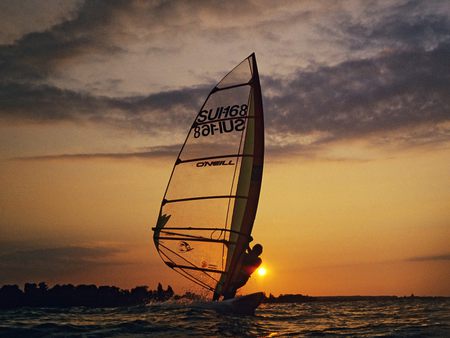 Sunset sail - windsurf, sail, sun, photography