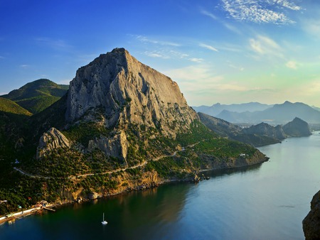 A Beautiful Sight - ocean, inlet, mountain, boat