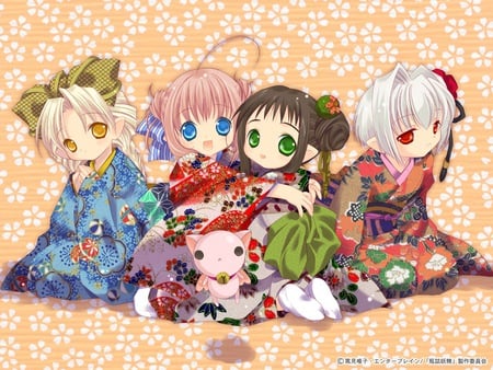 kimono - kimono, yellow, gat, chibi