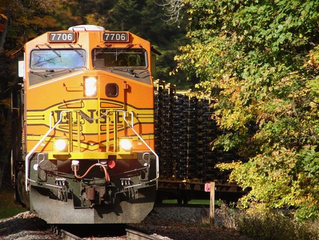 train coming out of the woods - train, trees, hills, ironhores, track