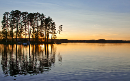 Sunset lake - sky, lake, tree, sunset, nature