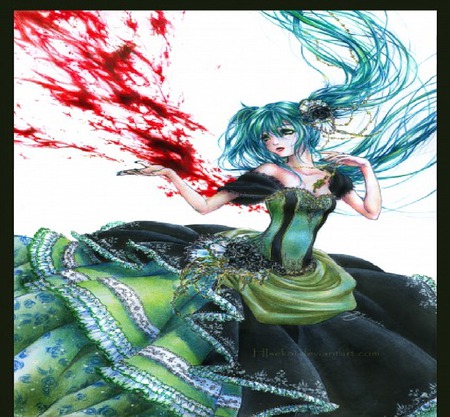 oh great u shot me :| - sad, wings, blood, miku, sighn