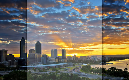 a golden sunset - city, manizyn, sunset, buildings