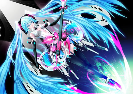 Highspeed Guitar - girl, guitar, music, long hair, song, hatsune, vocaloid, anime, miku