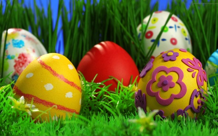 Easter Eggs - photography, easter, colorful, eggs, nature, beautiful, holiday, green, grass