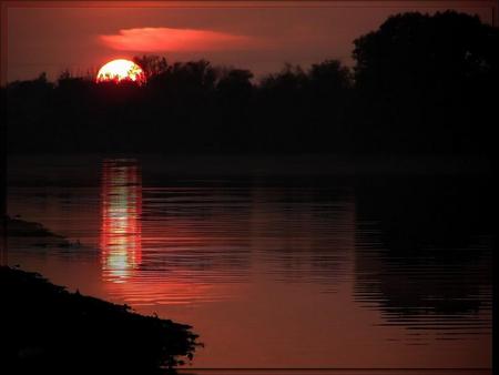 SUNSET REFLECTION - water, sunset, forest, reflection