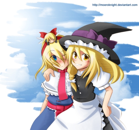 Alice and Marisa - girls, anime, touhou, blue