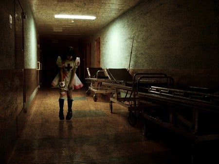 Bloody Emo Girl - emo, lonely, dress, girl, alone, pink, dark, hospital, bloody, sad, hd