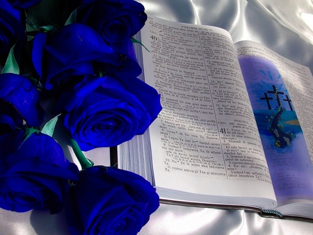 THE POWER OF BLESSINGS - blessings, cross, roses, blue, bible, power