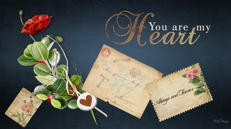 You are My Heart - poppy, poppies, post cards, flower, tag, cards, vintage, old, blue firefox persona, antique