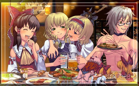 touhou - girls, alice, touhou, marisa, anime, reimu, food