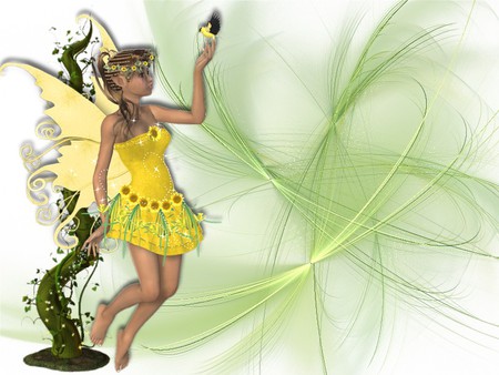 fairy - fairy, fractal background, light green, subtlety