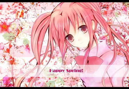 Happy Spring! - pretty, artistic, spring, pink, uniform, flowers, pink eyes, nice, program, beauty, virtual, petals, cg, white, cute, song, bow, vocaloid, anime, school, hatsune miku, music, sakura miku, pink hair, art, idol, anime girl, trees, sakura, beautiful, singer, girl, cool, miku, season, awesome, diva, digital, hatsune, vocaloids