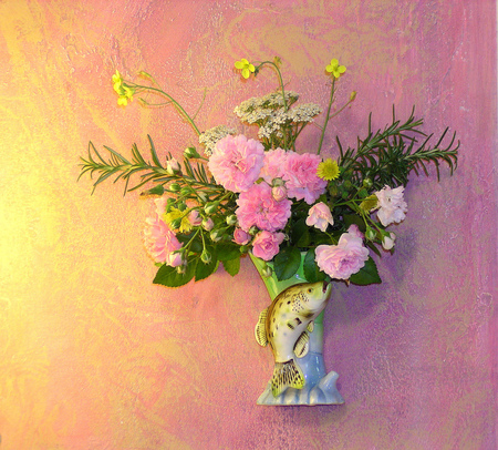 pink still life - background, pink, flowers, still life, vase