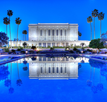 Blue and white beauty - places, water, white, arizona, modern, reflection, blue, architecture, digital, temple, mormons