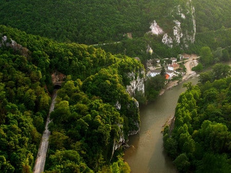 River - nice, mountain, trees, forests, photography, road, bulgaria, nature, village, view, forest, huses, river, green, phto