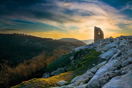 Perperikon - forest, fortress, rocks, history, aciant, view, photography, nature, mountain, bulgaria, beauty, photo, sun, old, sky, clouds, historical, trees