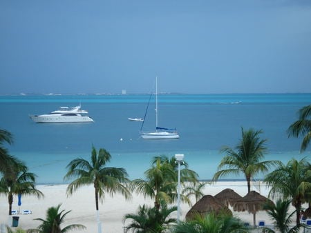 A Perfect Day - boats, sailing, beach, palm trees, huts, ocean