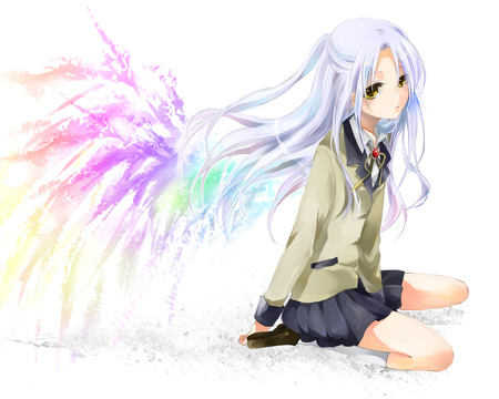 Colors of Wings - school uniform, tachibana kanade, anime, beautiful, wings, girl, colors, angel beats