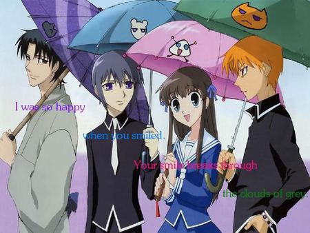 FruitsBasket - yuki, torhu, shigure, kyo, together, fruits