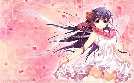 Fairy dust and petals - girl, pink, petals, anime, long hair, dust, flowers, dress