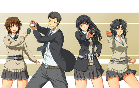 Henshin !! - girls, parody, kaoru tanamachi, amagami, umehara masayoshi, ayatsuji tsukasa, belt, transform, game, boy, card, sakurai rihoko, anime, pose, manga