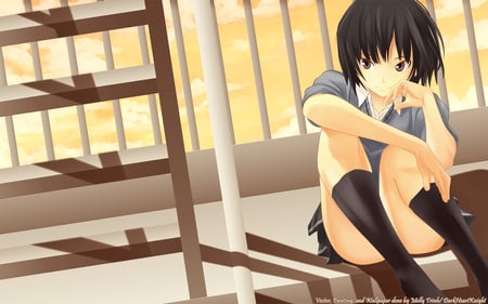 Where are you looking at ?? - game, anime, skirt, school, nanasaki ai, girl, uniform, short hair, manga, smile, amagami, black hair