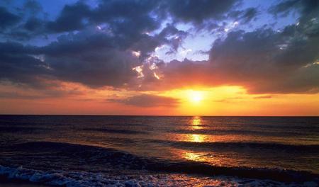 Shoreline-Sunset. - nature, sky, beach, reflection, clouds, beautiful, sunsets