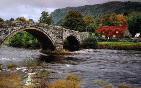 Somewhere In United Kingdom - trees, forests, water, united kingdom, buildings, nature, beautiful, architecture, rivers, house, medieval, bridges